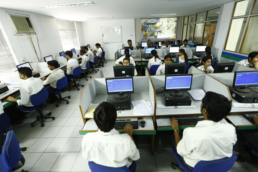 Science laboratory with beakers and equipment